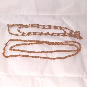 Antique Brass Necklaces, Set of 2 Flapper Byzantine & Beehive links, 42" each